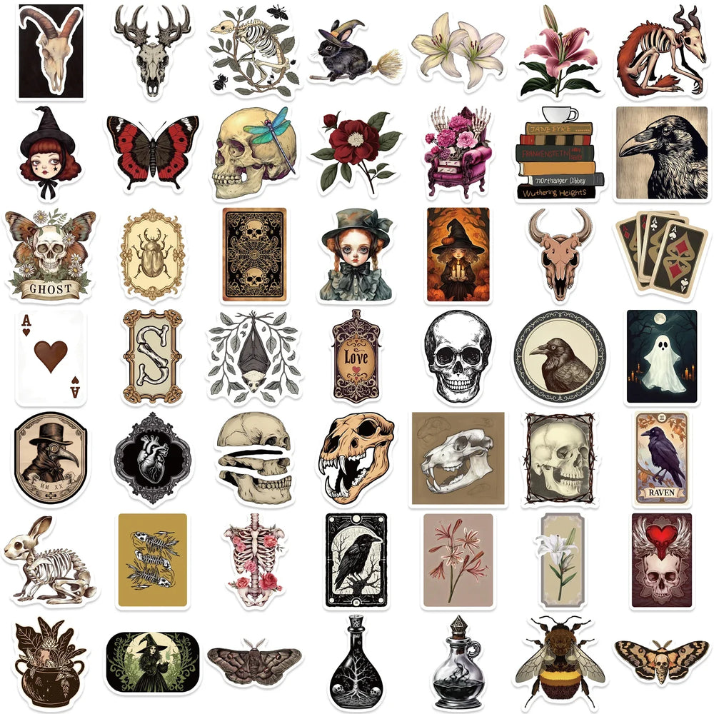 50PCS Cartoon Gothic Skeleton Animal Stickers Skateboard Guitar Computer Refrigerator Desk Graffiti Creative Sticker (ONLINE ORDER ONLY)