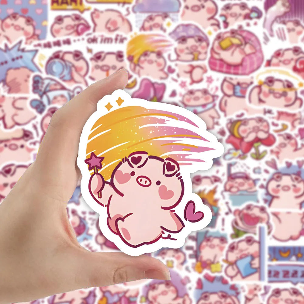 10/60Pcs Cute Pig Graffiti Diary Suitcase Skateboard Guitar Cup Decoration Waterproof Cartoon Sticker Toy Wholesale 2022 (Online Order Only)