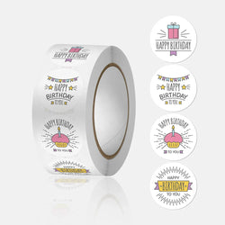 100-500pcs Round Happy birthday Labels Kraft Paper Sticker Candy Bag Flower Gift Box Cake Boxes and Packaging Wedding Stickers (ONLINE ORDER ONLY)