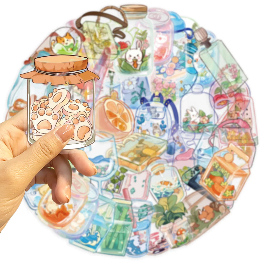 50pcs Clear Glass Flowers Plants and Animals PET Sticker Aesthetic Decoration Scrapbooking Stationery School Supplies Stickers (ONLINE ORDER ONLY)