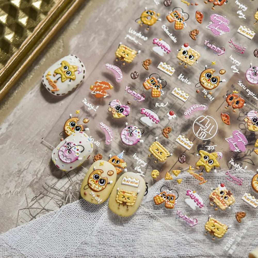 Sweet Cookies Biscuit Snack Delicious Doughnut Savoury Food Bicky Croissant Cheese Pudding Baguette Chic Nail Art Stickers Decal (ONLINE ORDER ONLY)