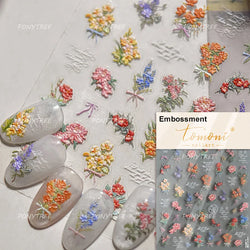 Mountain Daisy Wild Flower Mini Green Leaves White Petal Romantic Embossed Reliefs Adhesive Nail Art Stickers Manicure Decals (ONLINE ORDER ONLY)
