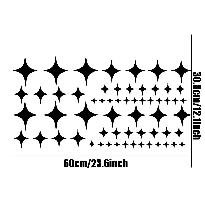 60pcs Large Car Sticker Full Of Stars, Star Set, Continuous Bead Star, Four Corner Star, Quadrilateral Star Vinyl Creative (ONLINE ORDER ONLY)