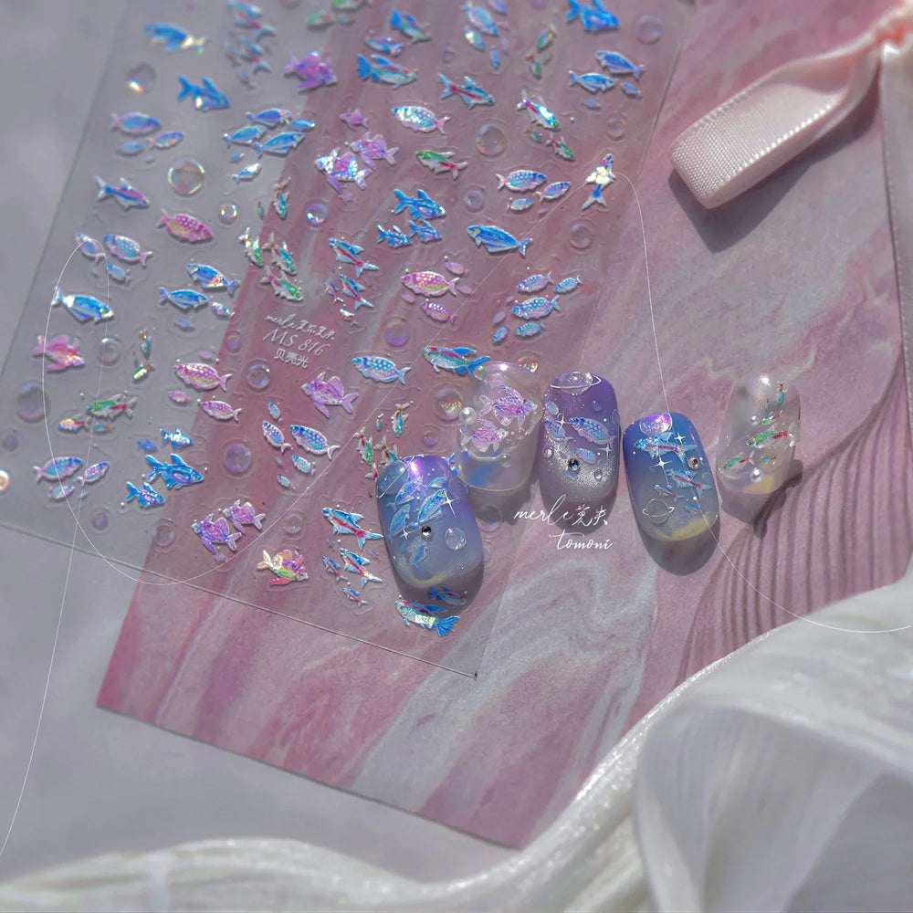 Deep Sea Animal Fish Shoal of Fish Whale Coral Dolphin Summer Beach Cute Jellyfish Bubble Bathyal Fauna Nail Art Stickers Decals (ONLINE ORDER ONLY)