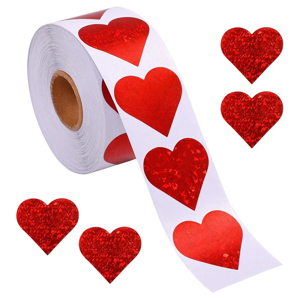500pcs/roll Love Valentine's Day Stickers Seal Stickers Red Glowing Glitter Heart Gift Decoration Lables Stationery Sticker (ONLINE ORDER ONLY)