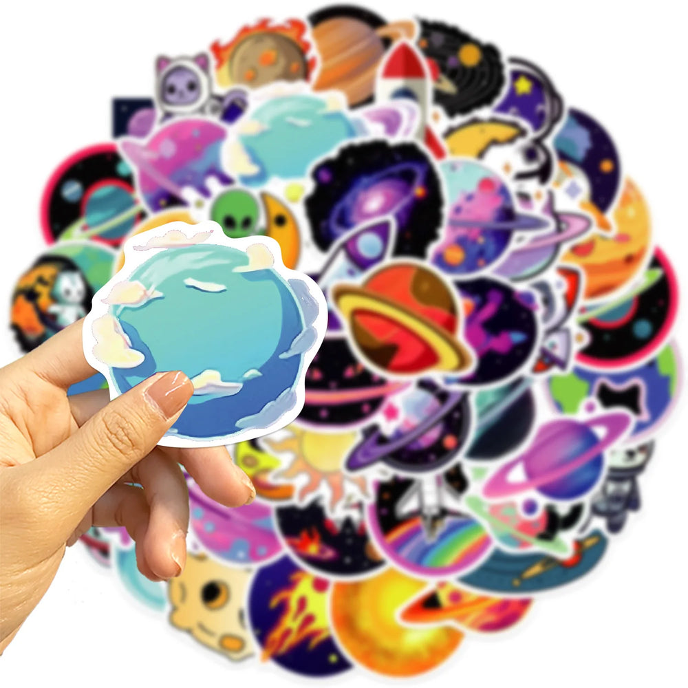 10/30/50PCS Kawaii Planet Cartoon Stickers Rocket Universe Adventure Stickers Cute Animal Decals DIY Laptop Skateboard Kids Toy (ONLINE ORDER ONLY)