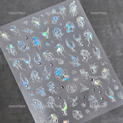 Lotus Leaf Brocaded Carp Koi Playing Goldfish Cavort Ripple Droplet Water Bubbles Self Adhesive Nail Art Stickers Manicure Decal (Online Order Only)