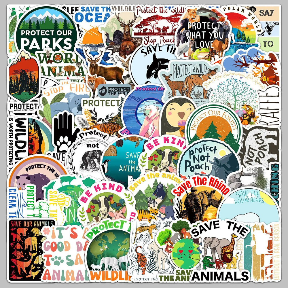 50pcs Animal Protection Graffiti Stickers for Helmet, Wall, DIY Decoration (Online Order Only)