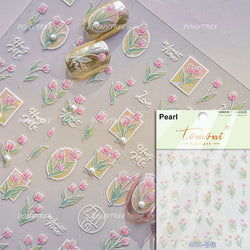 Golden Border Tulip Bloom Flower Bowknot Geometric Frame Metal Workmanship Charming Adhesive Nail Art Sticker Manicure Decals (ONLINE ORDER ONLY)