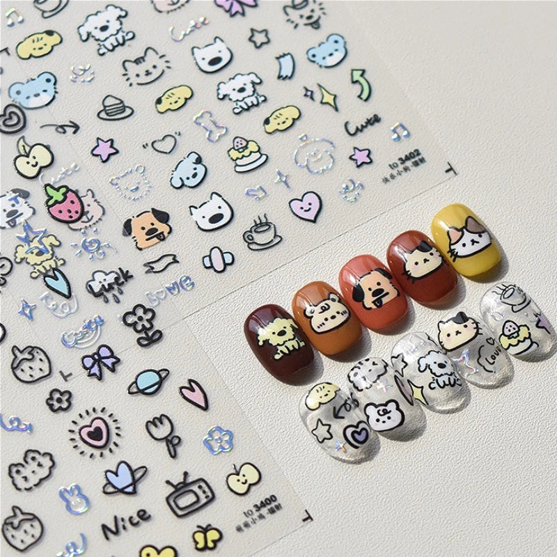 Line Cat Dog Bear Rabbit Chicken Animals Apple Cherry Cake Bowknot Butterfly Balloon Rainbow Nail Art Stickers Manicure Decals (ONLINE ORDER ONLY)