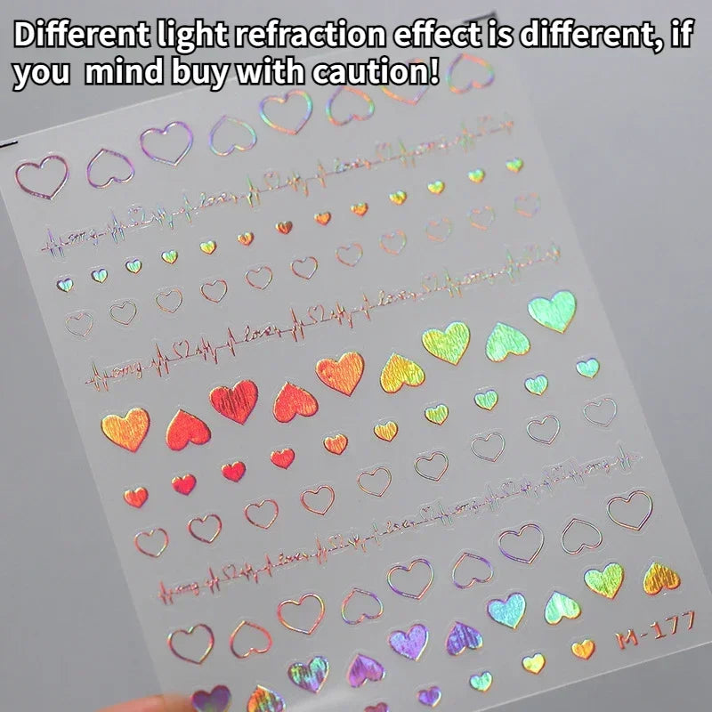 Flat Small Pink Brown Halo Dyeing Love Heart Geometric Leopard Shiny Jelly Chic Embossed Relief Nail Art Stickers Manicure Decal (Online Order Only)