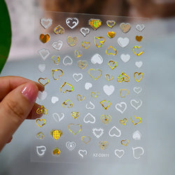 1PC Holographic Laser Heart Nail Stickers-3D Self-Adhesive Golden White Valentines Day Nail Decals For Women Nail Art Decoration (ONLINE ORDER ONLY)