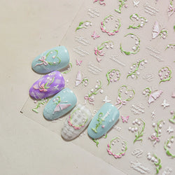 Romantic Lily of The Valley Candle Holder Wreath Bowknot Butterfly Dreamy Adhesive Nail Art Decorations Stickers Manicure Decals (Online Order Only)