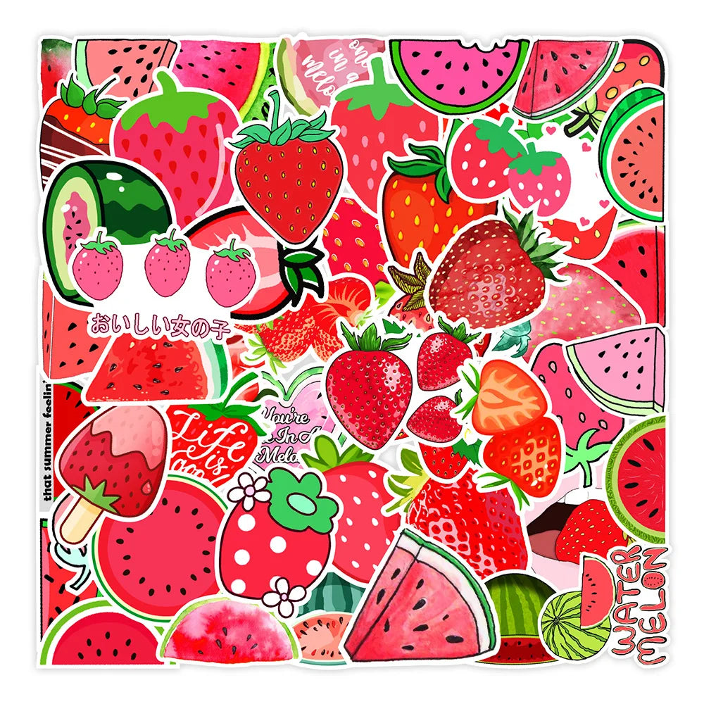 50pcs Watermelon Strawberry Graffiti Stickers for Helmet, Wall, DIY Decoration (ONLINE ORDER ONLY)