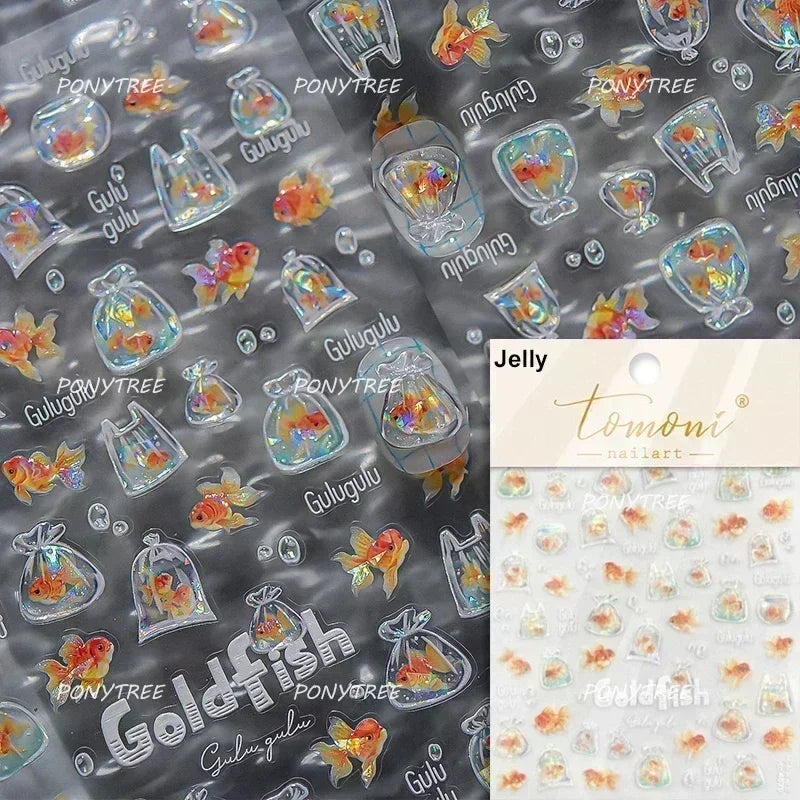 Hot Stamping Laser Shell Conch Starfish Pearl Whale Coral Dolphin Summer Beach Sea Wave Jellyfish Bubble Nail Art Stickers Decal (ONLINE ORDER ONLY)