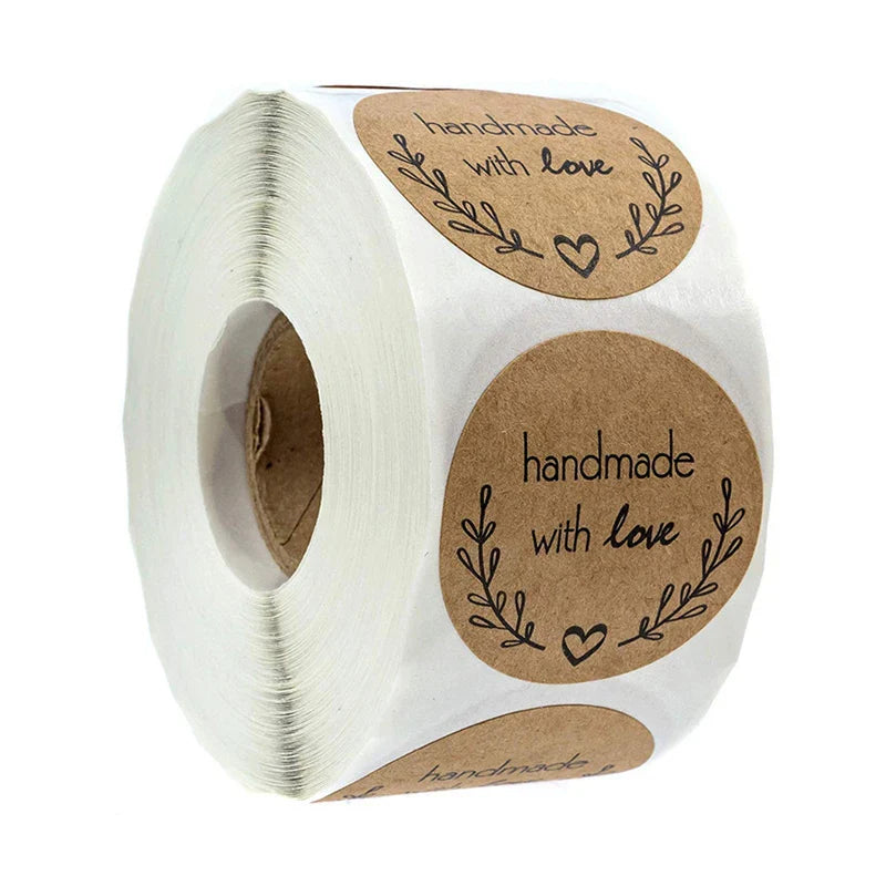 100-500pcs Handmade With Love Sticker Round Kraft Paper Adhesive Labels Baking Wedding Decoration Party Decoration Stickers (ONLINE ORDER ONLY)