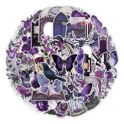 Gothic Purple Skull Flower Stickers 10/30/50pcs - Aesthetic Decals for Notebook, Phone, Suitcase, Car, Motorcycle (Online Order Only)