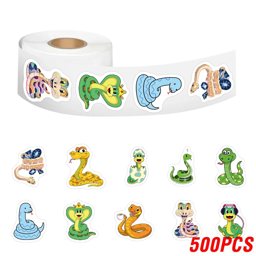 100-500pcs Cute Cartoon Snake Stickers for Laptop Phone Stationery Cup Scrapbook DIY Animals Kids Reward Sealing Label Sticker (ONLINE ORDER ONLY)