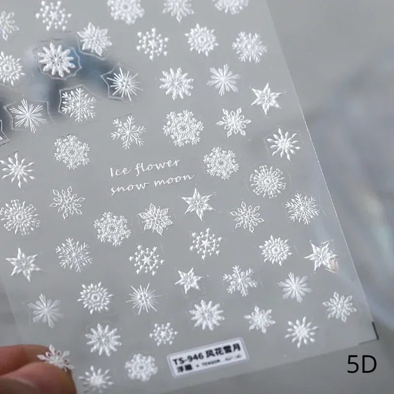 Bronzing Jelly Laser Snowflake Christmas Hot 5D Soft Embossed Relief Self Adhesive Nail Art Decoration Sticker 3D Manicure Decal (ONLINE ORDER ONLY)