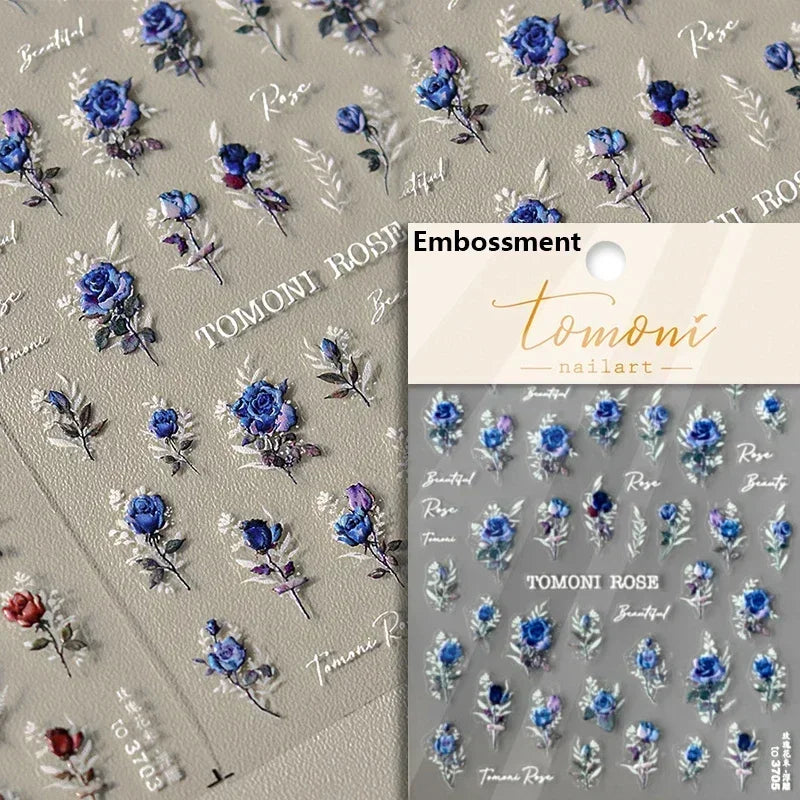 Retro Rose Gold Silver Totem Picture Photo Frame Flower 5D Self Adhesive Nail Art Stickers 5D Shiny Rhinestone Manicure Decals (ONLINE ORDER ONLY)