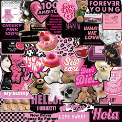 10/30/55PCS Cute Black Pink Word Decoration Scrapbooking PVC Sticker Aesthetic Children's Stationery School Supplies for Kids (Online Order Only)