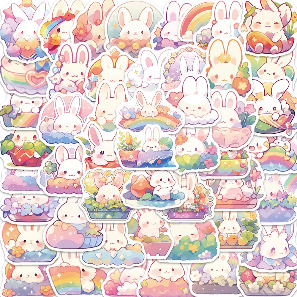 Cartoon Rainbow Rabbit Stickers for Phone Laptop Luggage Skateboard Kids Gift (ONLINE ORDER ONLY)