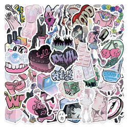 Pink Gothic Cartoon Girl Stickers for Laptop, Phone, Guitar, Scrapbook, Luggage, Car Decoration, Kid Toy - 10/30/60pcs (Online Order Only)