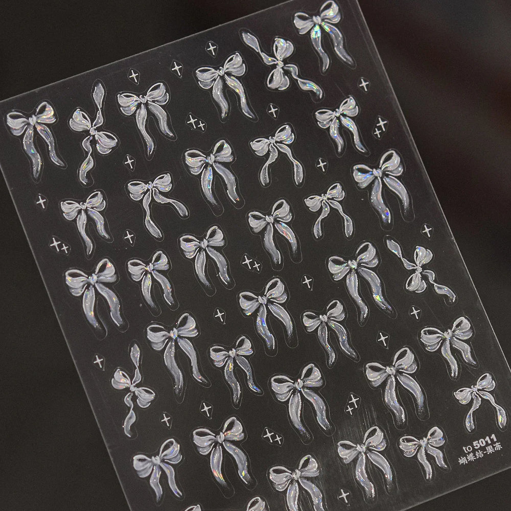Delicate Jelly chic Bowknot Silk Ribbon Knot Star Shiny Dreamy Self Adhesive Nail Art Decorations Sticker Dressy Manicure Decals (ONLINE ORDER ONLY)