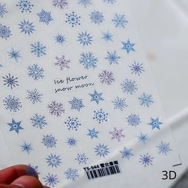 Bronzing Jelly Laser Snowflake Christmas Hot 5D Soft Embossed Relief Self Adhesive Nail Art Decoration Sticker 3D Manicure Decal (ONLINE ORDER ONLY)
