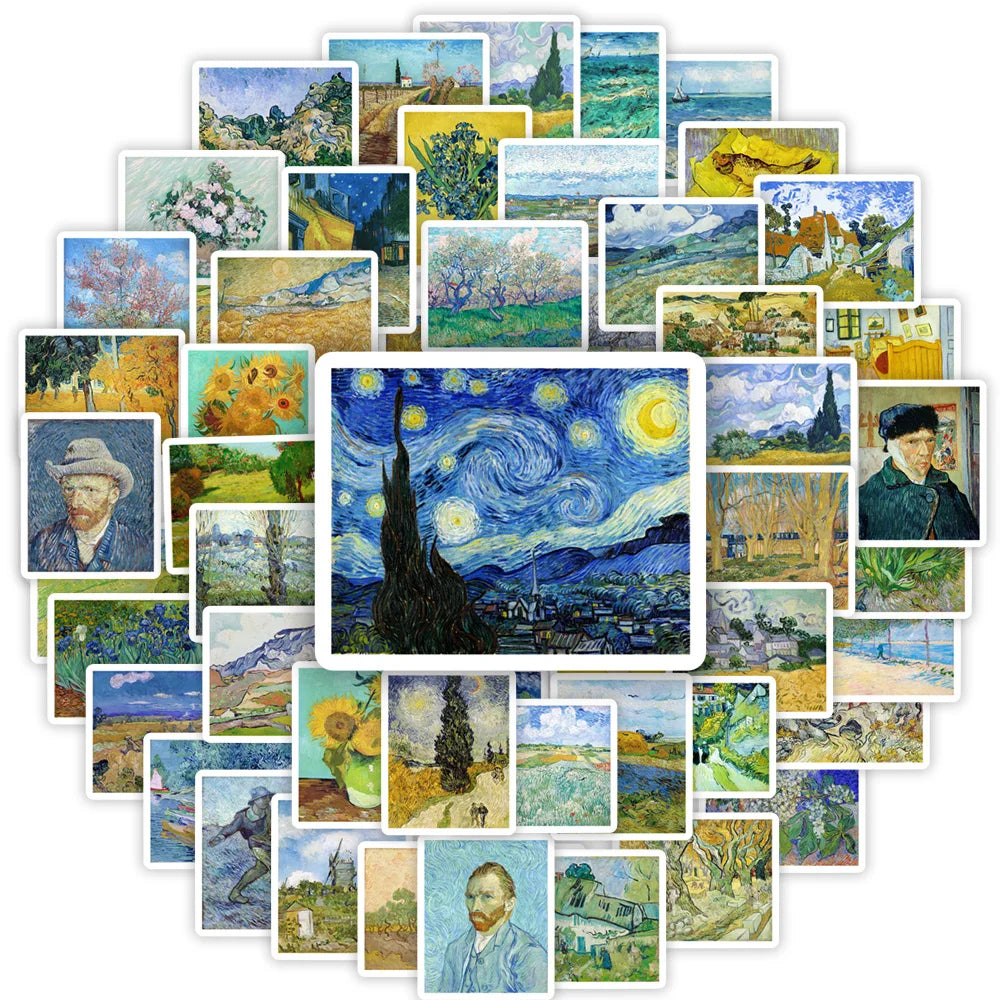 Van Gogh Paintings Artwork Stickers Landscape Self-Portrait Decal for Laptop Phone Scrapbook Luggage Decorative Cups Waterproof (ONLINE ORDER ONLY)