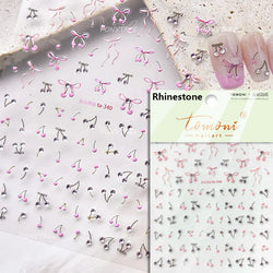 Colourful Cherry Abundant Fruits Bowknot Shiny White Line Outline Self Adhesive Nail Art Stickers Chic Rhinestone Manicure Decal (ONLINE ORDER ONLY)