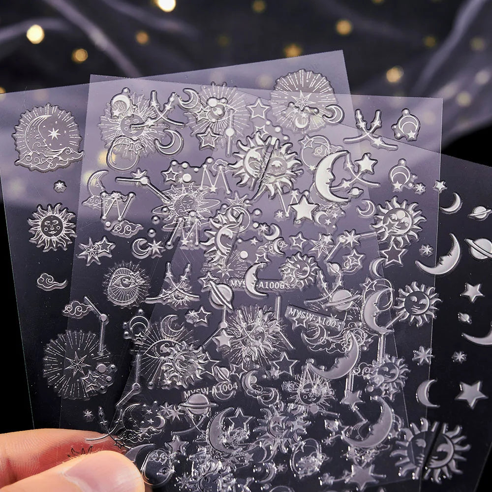 6 Sheets Moon/Star Nail Art Sticker Adhesive Gold Color Sticker Sheets Universal Constellation Shapes Sticker Art Decoration (ONLINE ORDER ONLY)