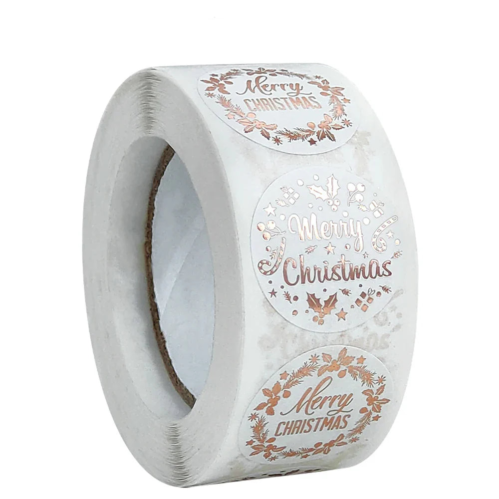 100-500pcs Rose Gold Merry Christmas Stickers Self-adhesive Holiday Stickers For Christmas Decors Wedding Party Cards Label (Online Order Only)