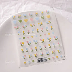 Hot Stamping Jelly All Tulips Garden Flower Bowknot Wave Lace Line Golden and Radiant Adhesive Nail Art Stickers Manicure Decals (ONLINE ORDER ONLY)