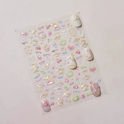 Small Animals Meeting Dog Cat Kitten Bowknot Cherry Butterfly Wreath Paw Star Hat Self Adhesive Nail Art Stickers Manicure Decal (ONLINE ORDER ONLY)