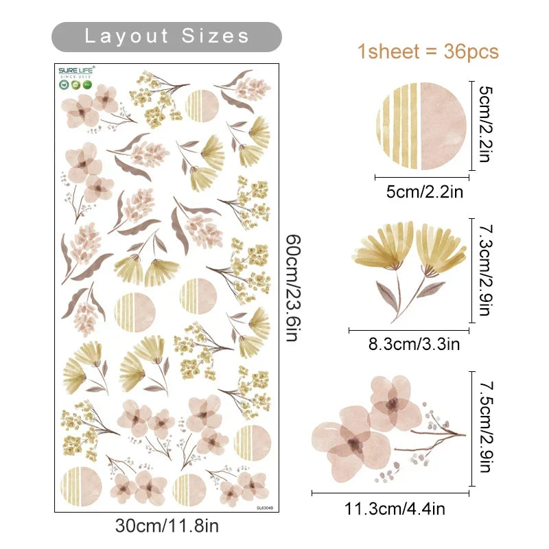 Watercolor Green Leaves Wall Decals Nursery Vinyl Art Stickers Home Decor (Online Order Only)