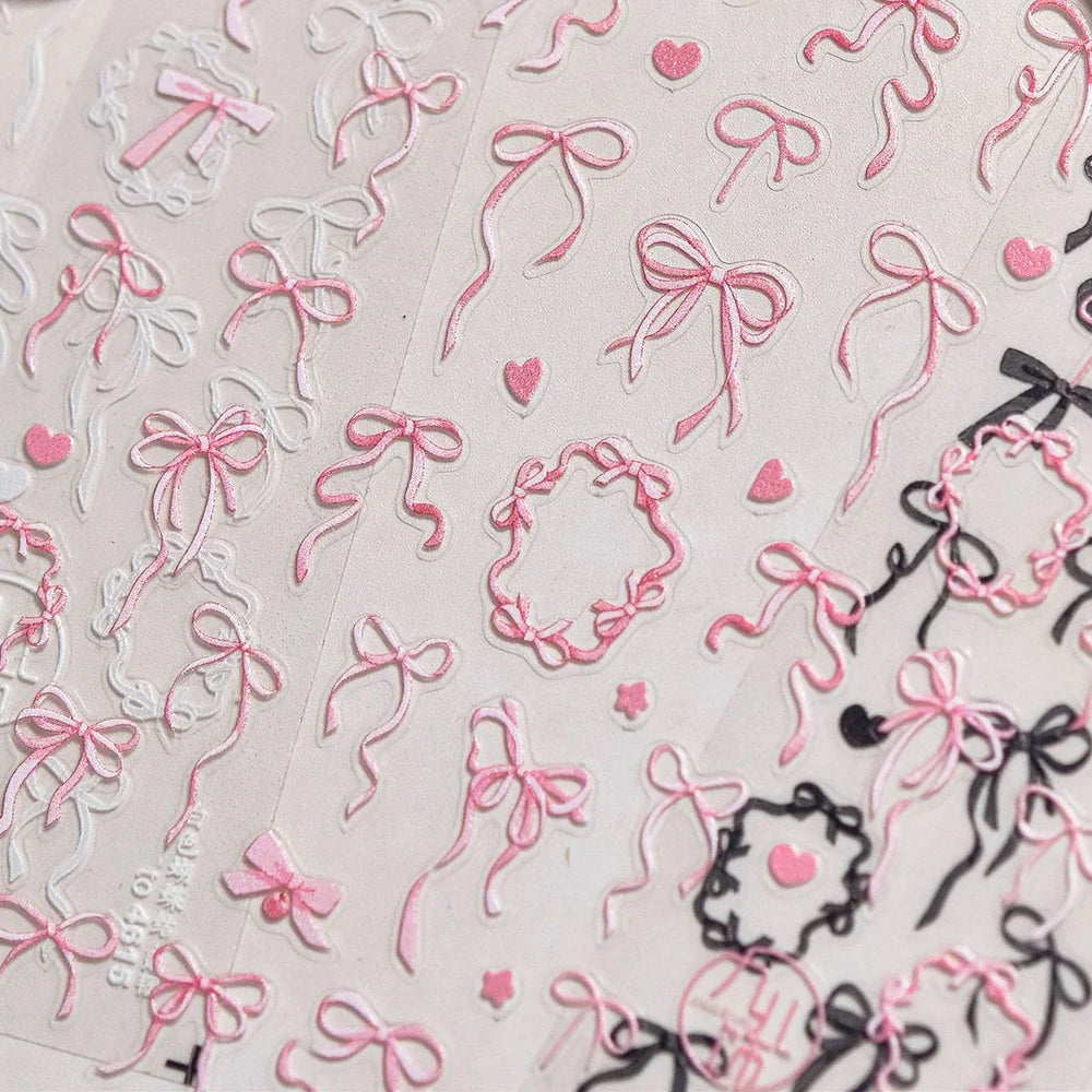 Shiny White Black Pink Bowknot Silk Ribbon Love Heart Charming Star Refined Lace Self Adhesive Nail Art Stickers Manicure Decals (ONLINE ORDER ONLY)