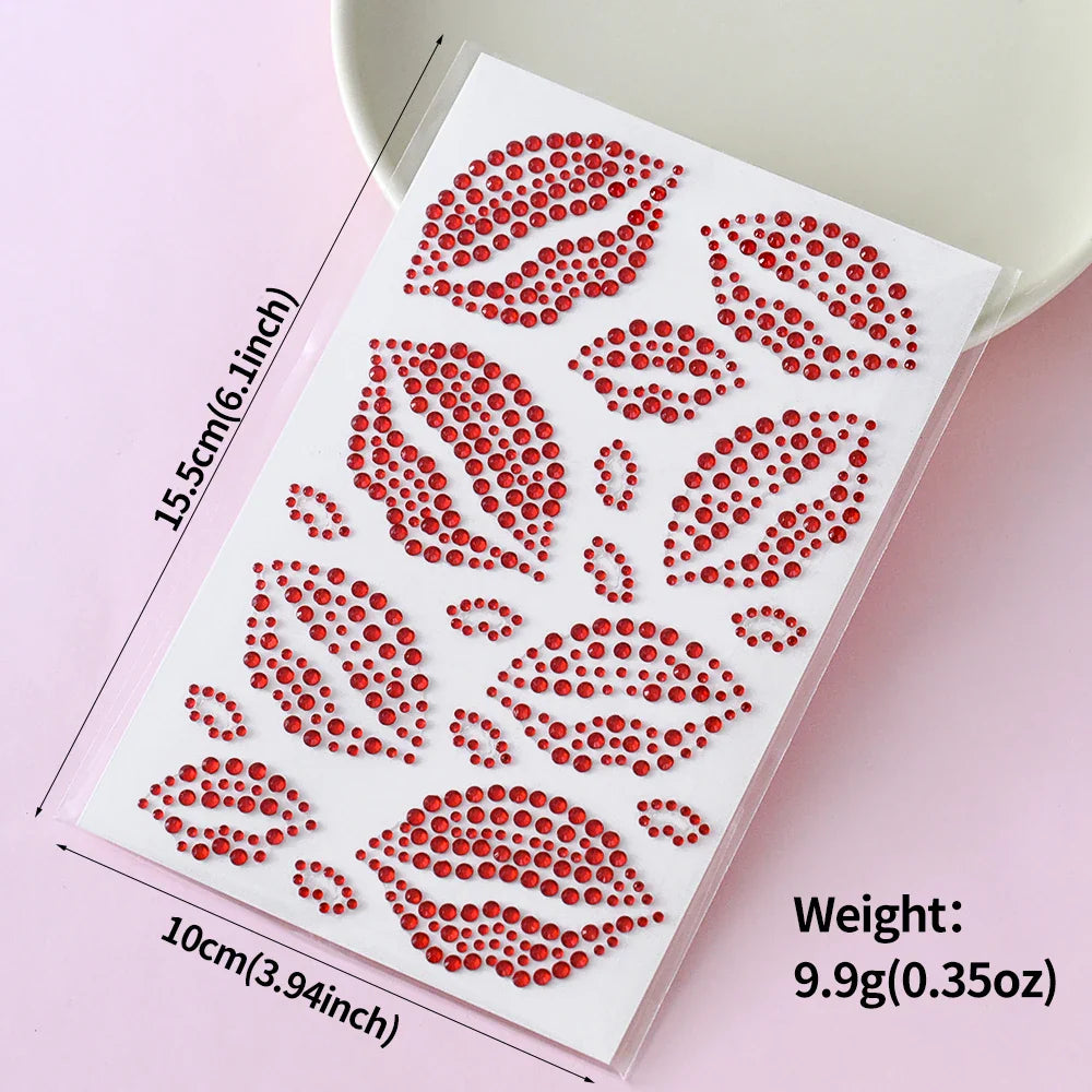 1PC Sexy Red Lips Rhinestone Iron-On Patches Waterproof Body Art Temporary Tattoo for Men Women Long Lasting Neck Funny Couple * (ONLINE ORDER ONLY)