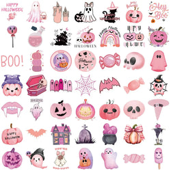 10/50pcs Kawaii Pink Halloween Ghost Skull Pumpkin Stickers Notebook Guitar Skateboard Waterproof Cute Decorative Sticker Toy (ONLINE ORDER ONLY)
