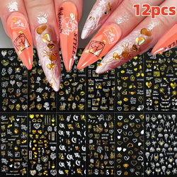 12PCS French Tassel Crescent Moon Arc Self Adhesive Nail Art Sticker 3D French Kiss Crescent Nail Stickers Lines Manicure Decals (ONLINE ORDER ONLY)