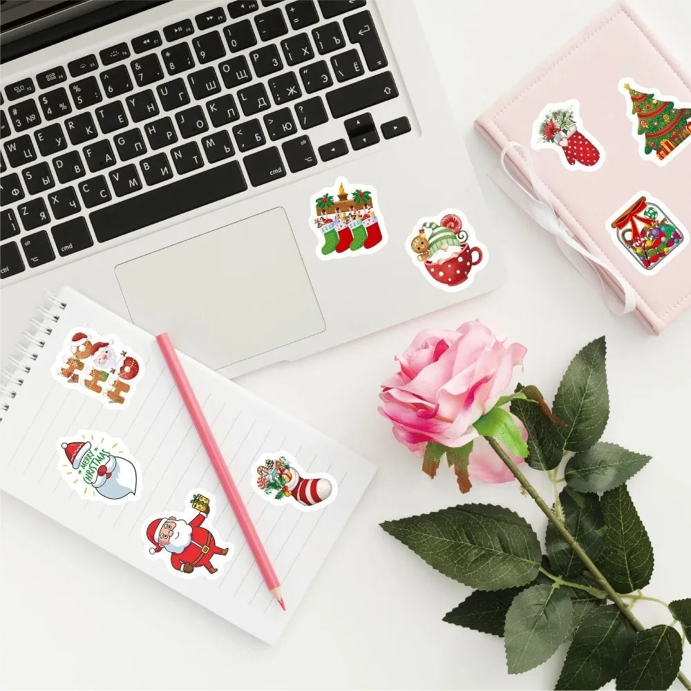 50/100Pcs Cartoon Santa Claus Christmas Tree Graffiti Stickers Skateboard Water Bottle Suitcase Stickers Waterproof Classic Toy (ONLINE ORDER ONLY)