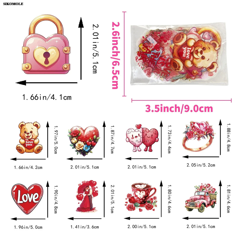 50PCS Romantic LOVE Graffiti Stickers Transparent PET for Laptops Skateboards DIY (Online Order Only)