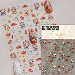 Auspicious Peach Blossom Snake Fan Flower The Spring Festival Tiger Head Adhesive Nail Art Stickers Red Lantern Manicure Decals (Online Order Only)