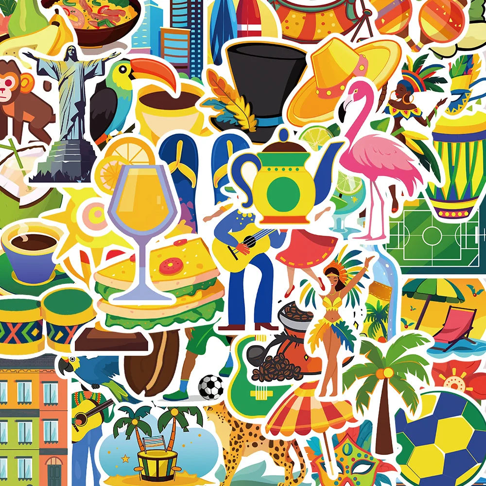 Brazilian Folk Art Cartoon Stickers for Phone Laptop Luggage Skateboard Decals (Online Order Only)