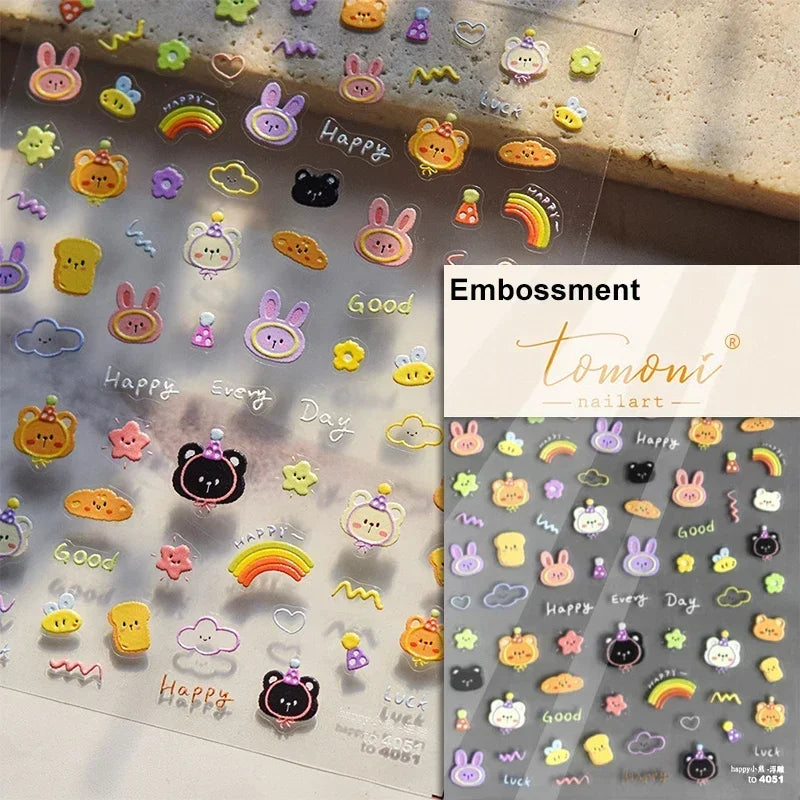 Charming Cherry's Cake Cute Bowknot Pink Blue Bear Flower Bouquet Strawberry Adhesive Nail Art Sticker Rhinestone Manicure Decal (Online Order Only)