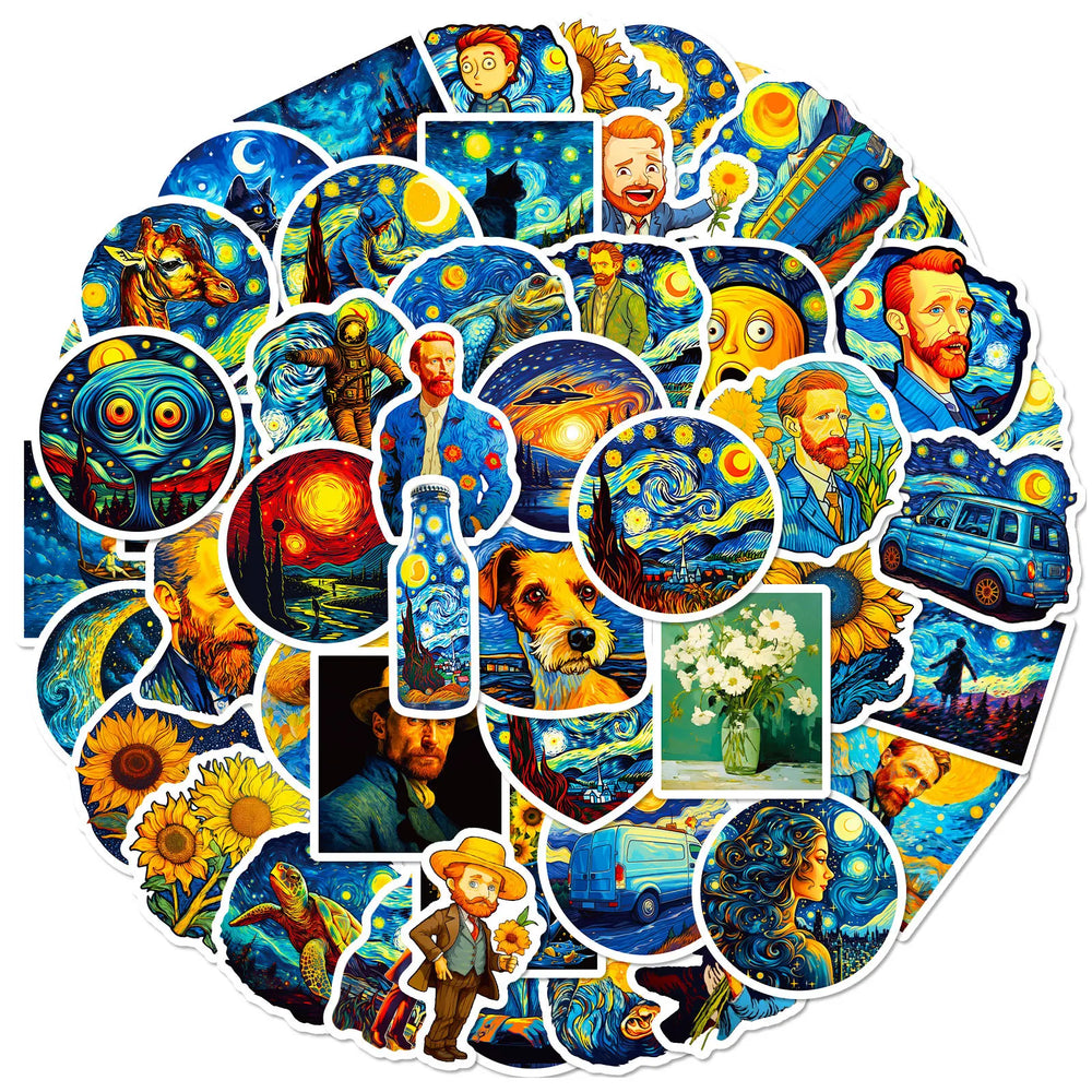 Van Gogh Starry Night Art Stickers for Phone Laptop Luggage Skateboard Decals 10/30/50PCS (Online Order Only)
