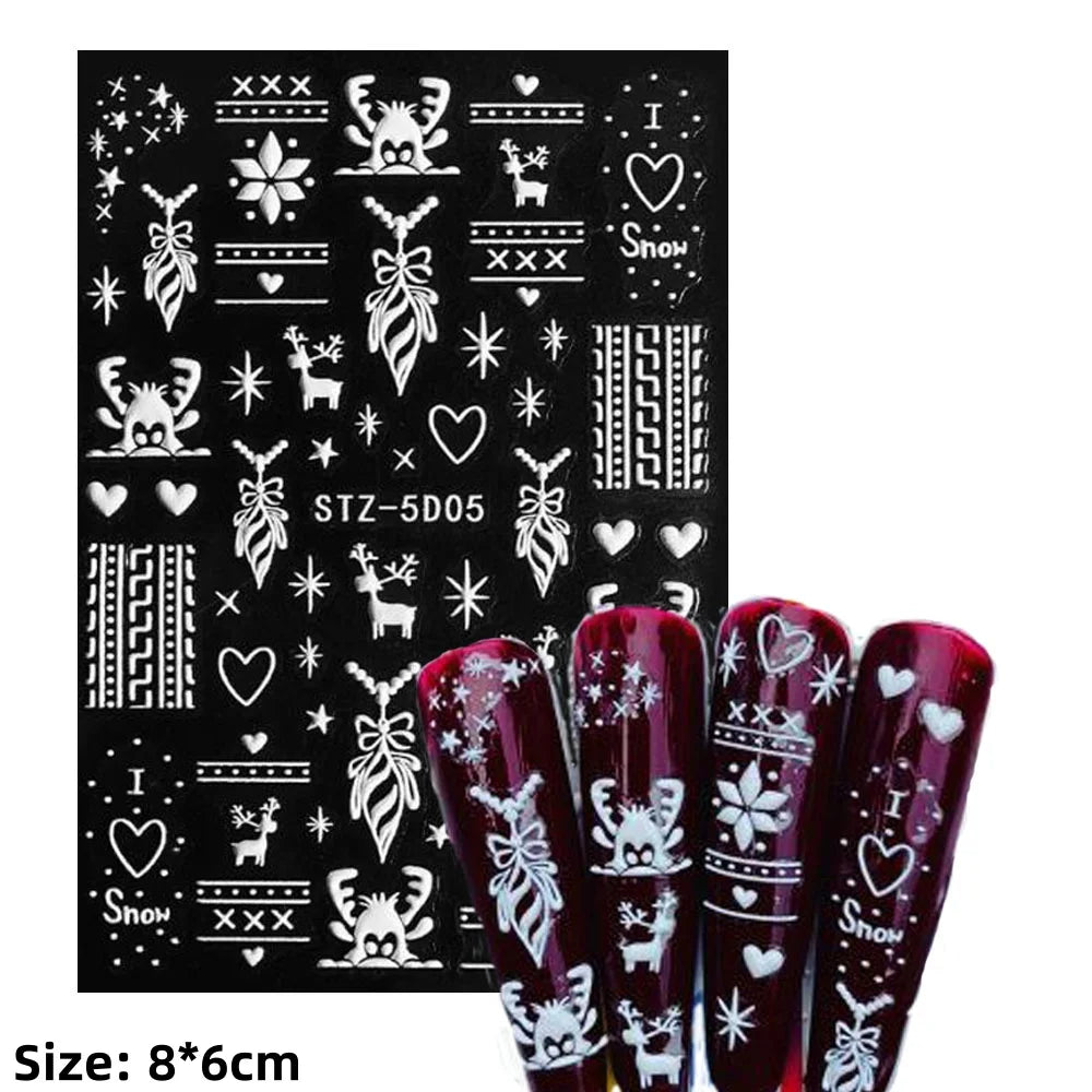 5D Embossed Gingerbread Man Nail Art Sticker Cute Christmas Winter Santa Claus Snowflake Elk Engraved Slider Manicure Decoration (ONLINE ORDER ONLY)