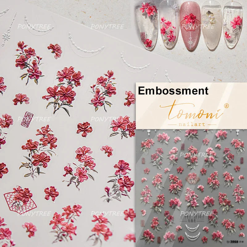 Peony Paeonia Lactiflora Rich Glory Flower Butterfly Ancient Fan Tassels Caved Window Adhesive Nail Art Sticker Manicure Decals (ONLINE ORDER ONLY)