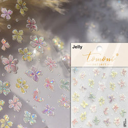 Gradient Coloredful Flower Petal Green Leaf Dreamy Shiny Chinese Rose Fantasy Relief Adhesive Nail Art Stickers Manicure Decals (Online Order Only)