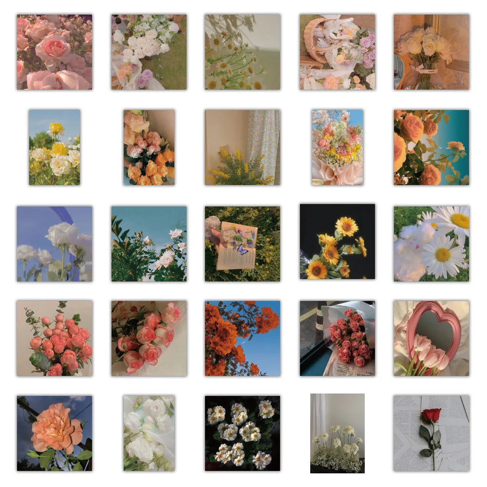 10/30/50PCS Rose Aesthetic Stickers Flowers Decal For Notebbok Wall Phone Album Fridge Suitcase PVC Waterproof Kids DIY Sticker (Online Order Only)